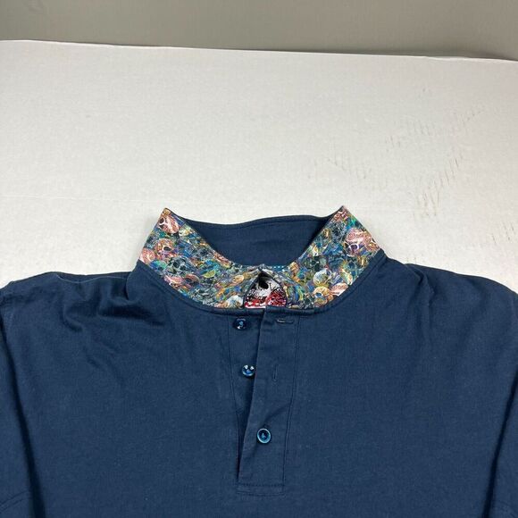 Robert Graham Mens Polo Shirt Blue Flip Contrast Collar Cotton Short Sleeve XXL - Picture 3 of 11